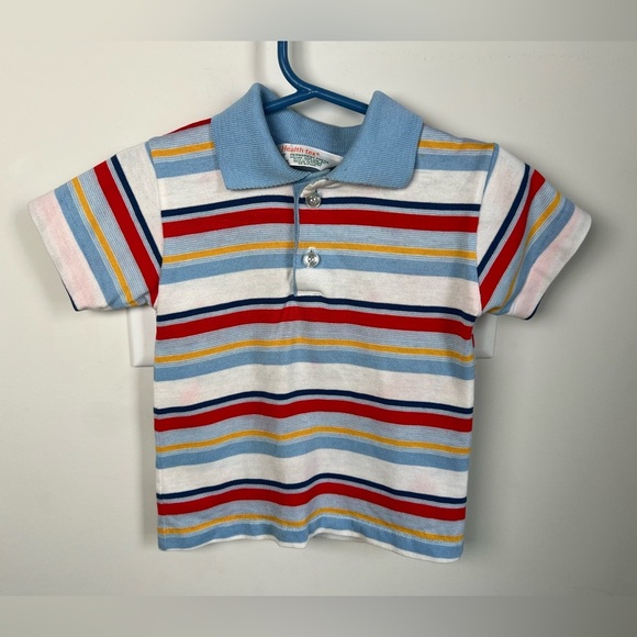 Vintage Healthtex Striped Polo Shirt White Blue Yellow Red Size 3T Preppy - Picture 3 of 5